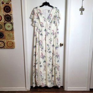 Asos Womens Dress Size 16 Empire Waist Floral Cream Lace Lined Long